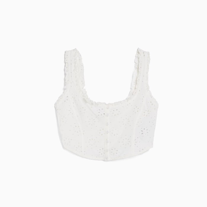 

Топ Bershka Swiss Embroidered Corset, белый