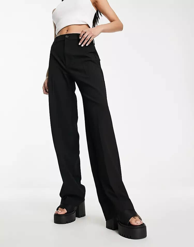 

Широкие льняные брюки Pull&Bear, черный