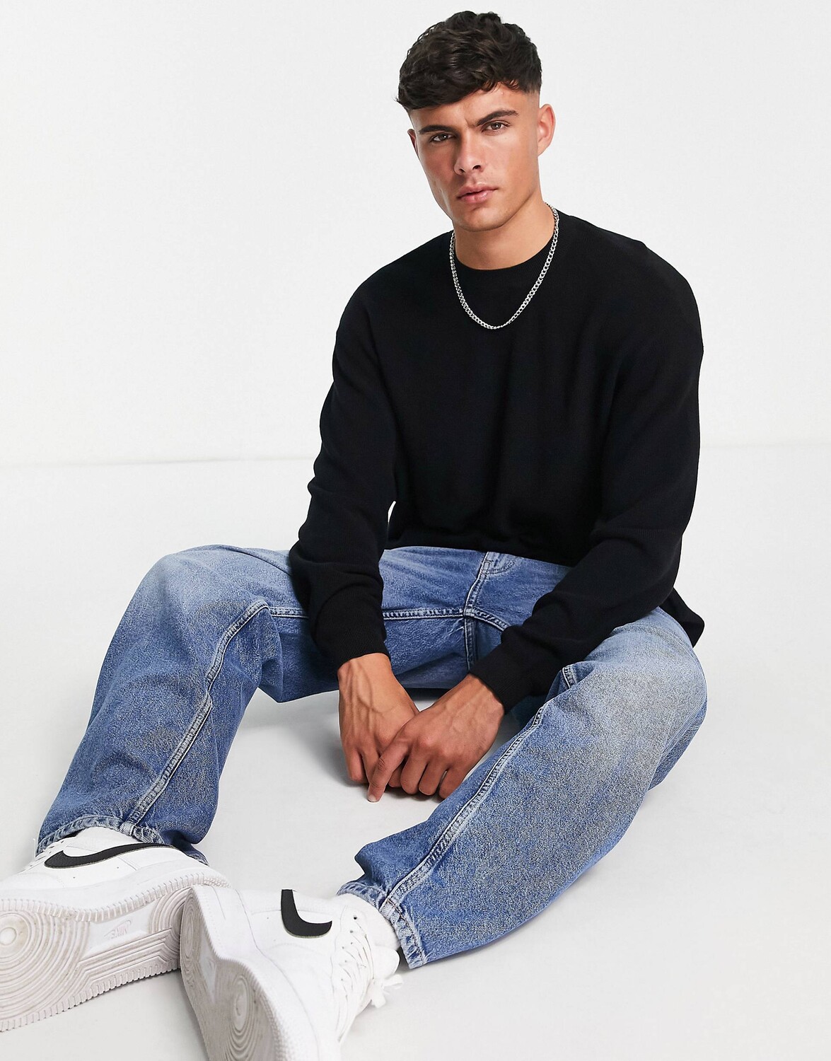 

Черный облегченный джемпер в рубчик ASOS DESIGN