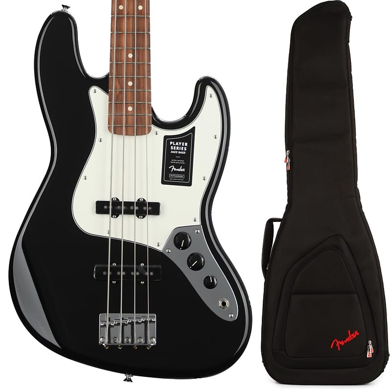 

Fender Player Jazz Bass — черный, с накладкой на гриф Pau Ferro и сумкой для электробаса Fender FB620 — черный 0149903506=1 0991522406=1