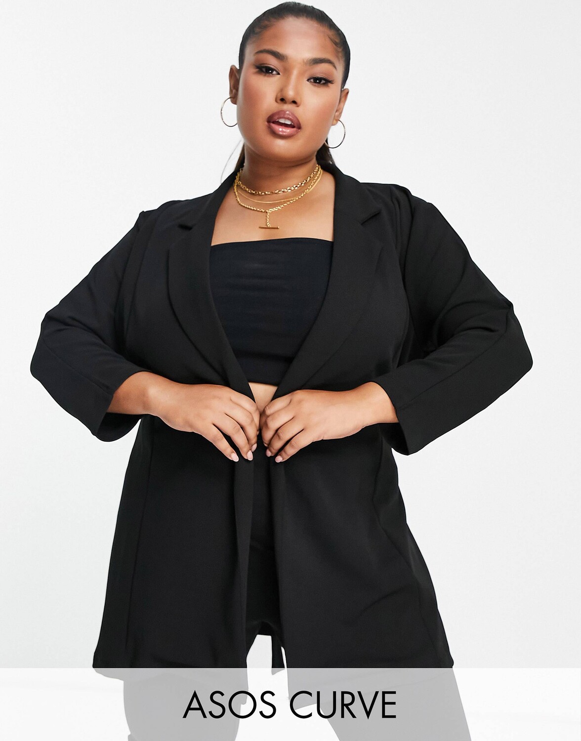 

Черный пиджак из джерси с галстуком-оби ASOS DESIGN Curve