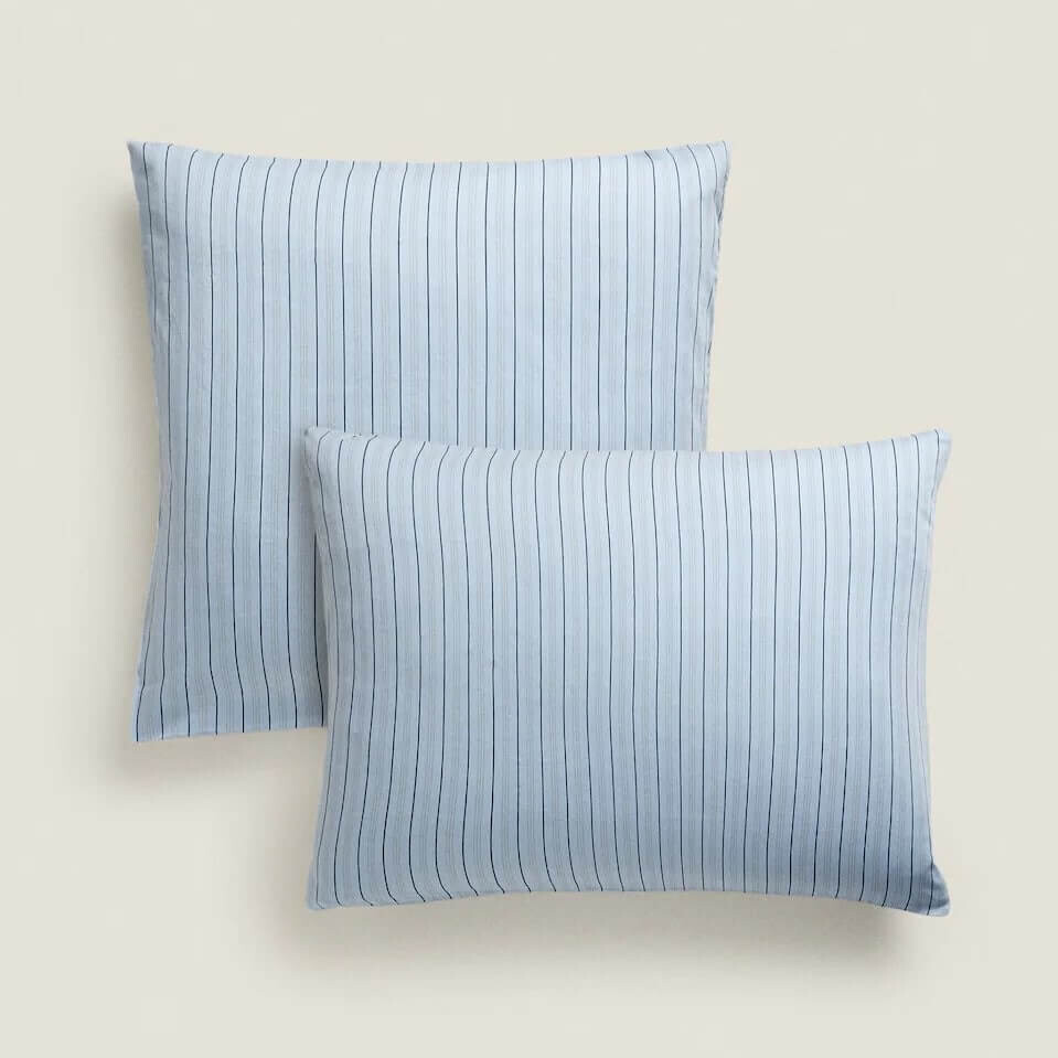 

Наволочка Zara Home (300 Thread Count) Striped Washed Sateen, голубой