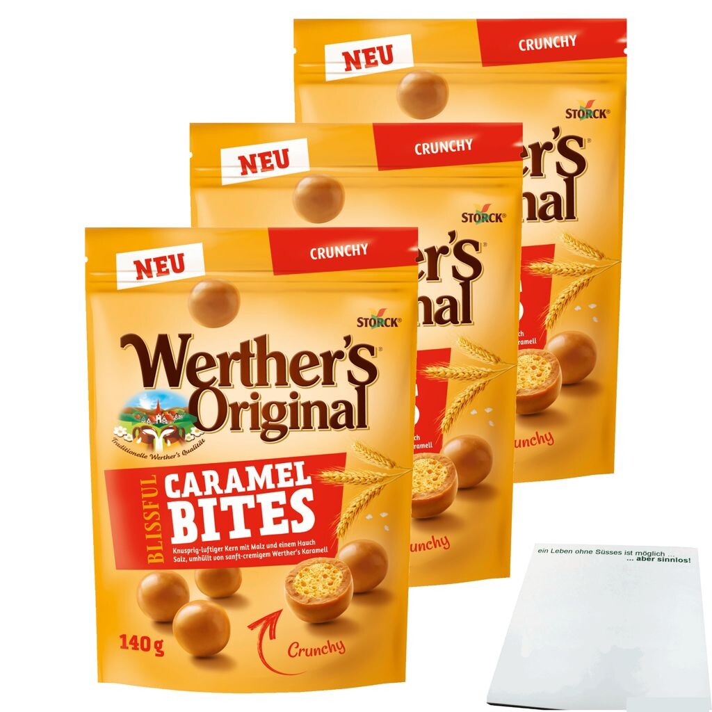 

Werther's Original Blissful Caramel Bites Crunchy, 3 упаковки (3 пакета по 140 г) + блок usy