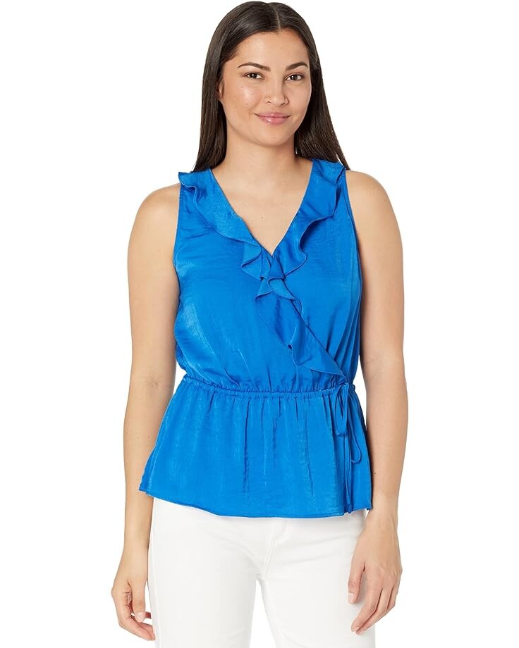 

Блуза Vince Camuto Sleeveless Ruffle Wrap Front Rumple, синий
