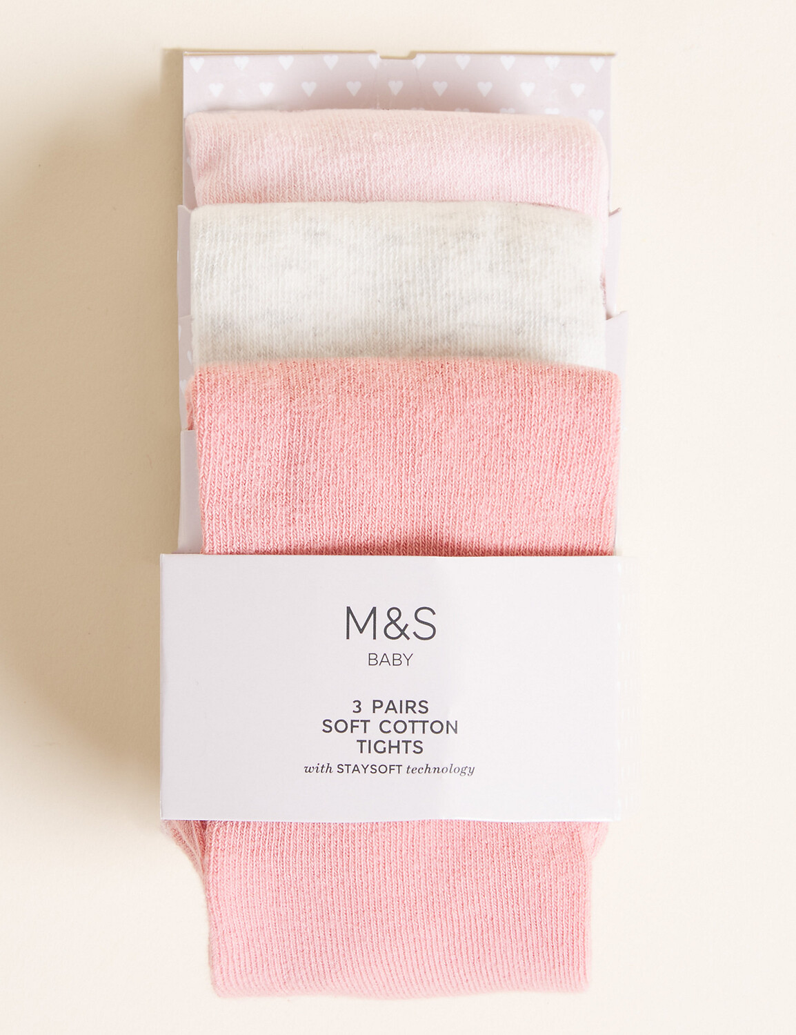 

3 пары хлопковых колготок (0–3 года) Marks & Spencer, розовый микс