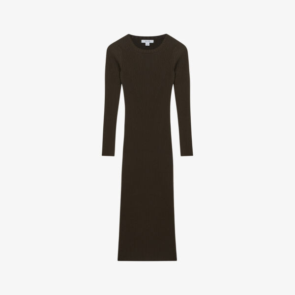 

Трикотажное платье миди Ashley в рубчик Reiss, хаки