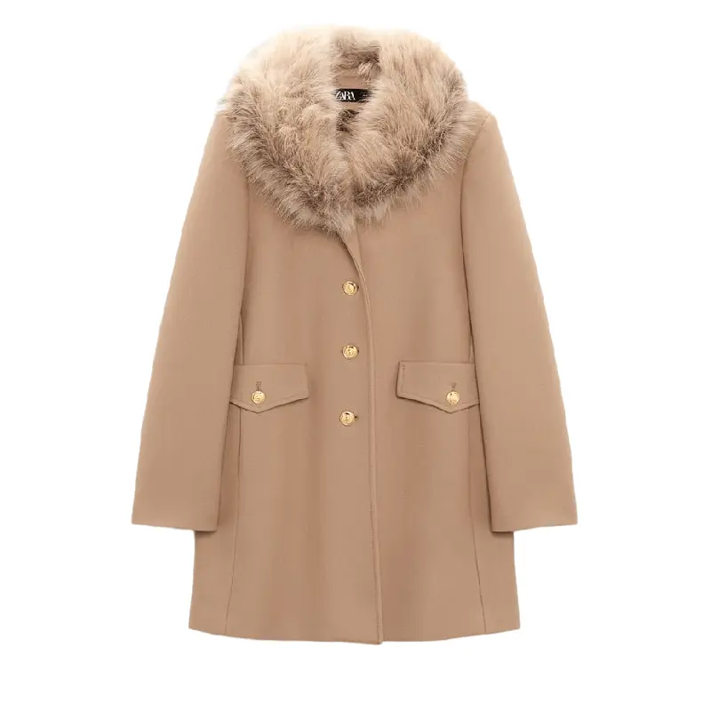 

Пальто Zara Straight wool-blend, светло коричневый