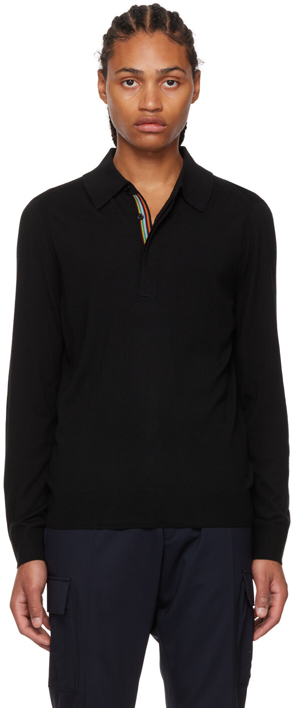 

Черная футболка-поло с широким воротником Paul Smith, Черный