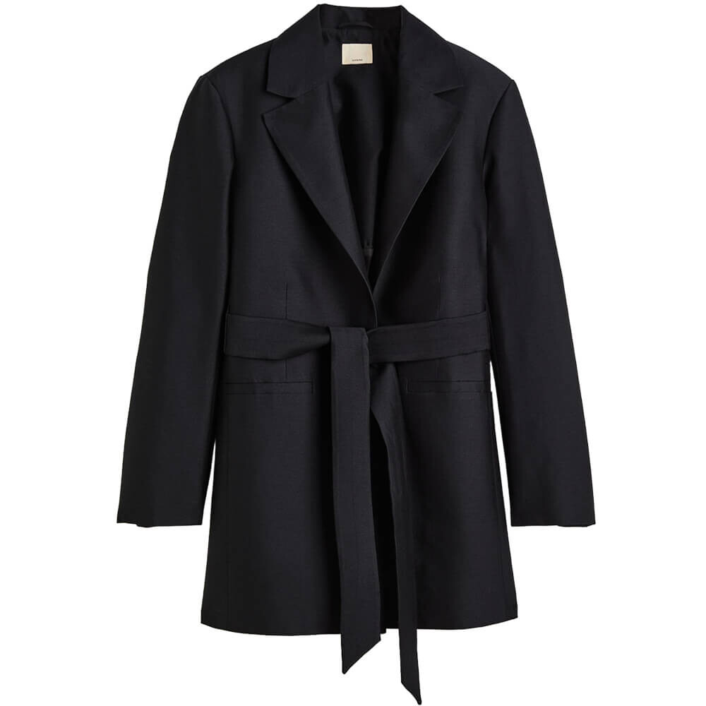 

Пиджак H&M Tie-belt Silk-blend, черный