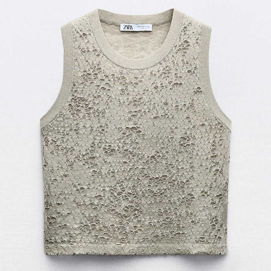 Топ Zara Jacquard Knit With Metallic Thread, серый футболка zara metallic thread embroidery белый
