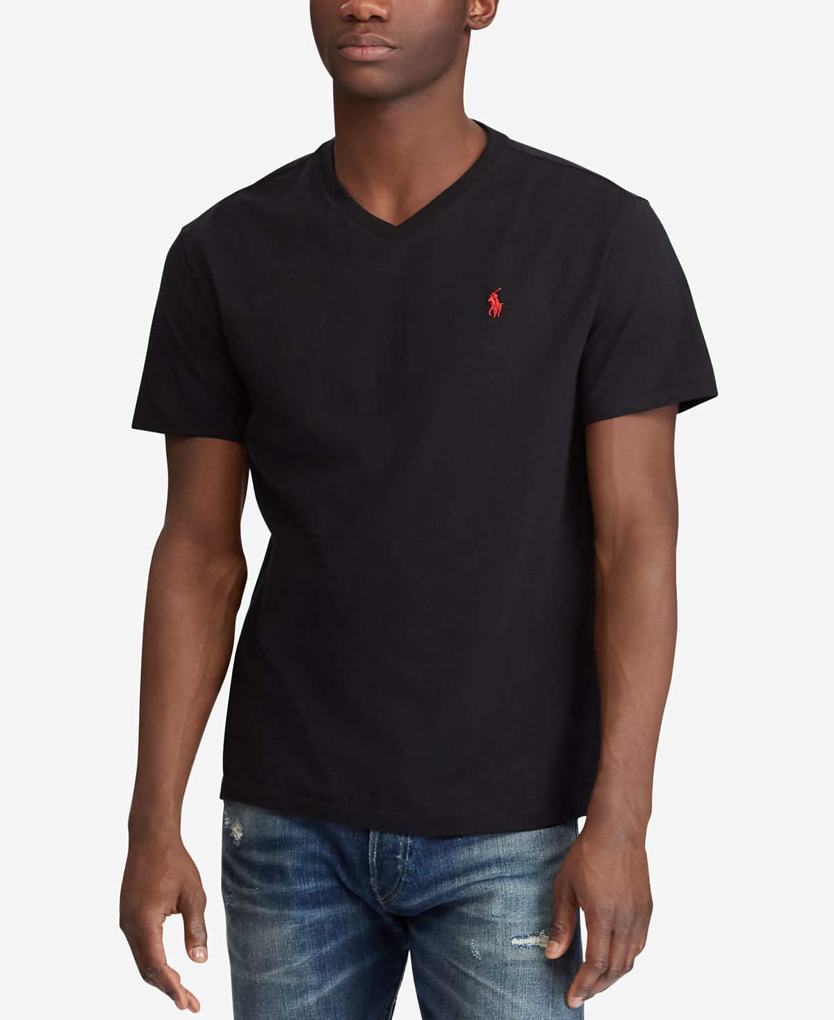 цена Мужская футболка классического кроя с v-образным вырезом Polo Ralph Lauren, черный