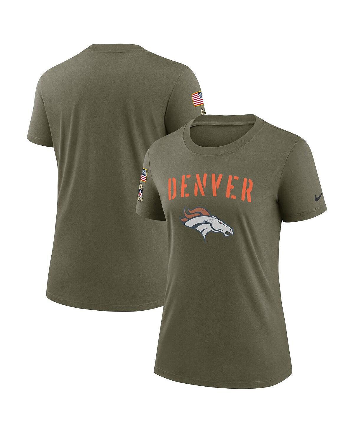 

Женская оливковая футболка denver broncos 2022 salute to service legend Nike, Зеленый