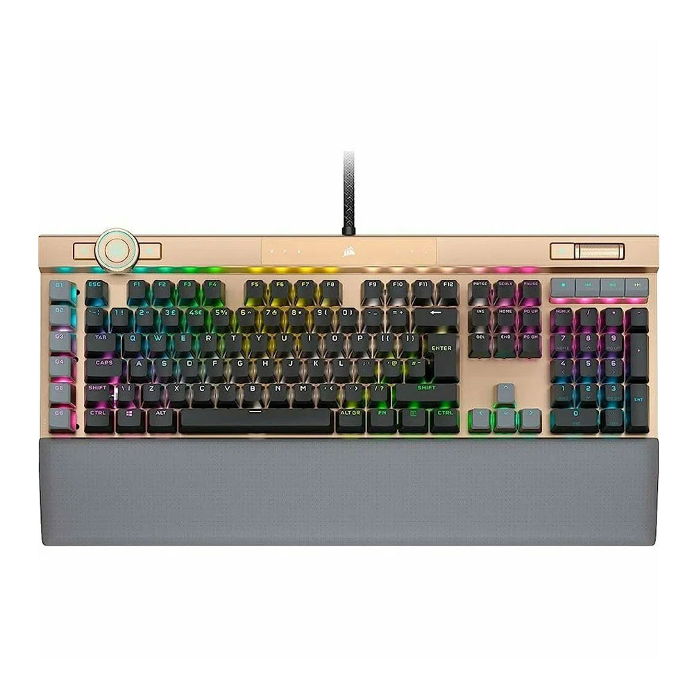 Игровая клавиатура Corsair K100 RGB, проводная, механическая, Corsair OPX, английская раскладка, золотой клавиатура игровая механическая corsair k70 rgb pro mini чёрный