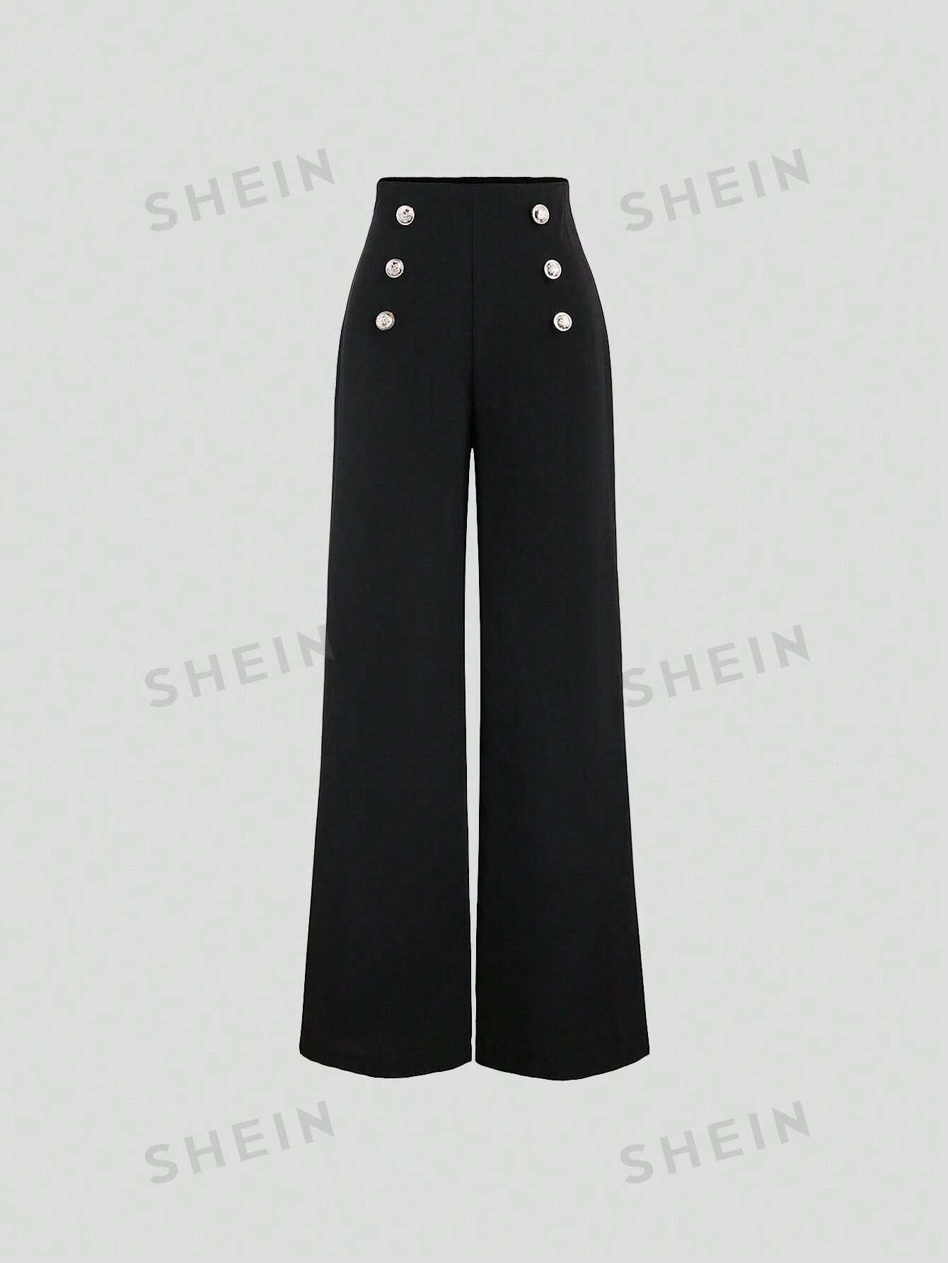 SHEIN MOD женские прямые брюки на пуговицах, черный цена и фото