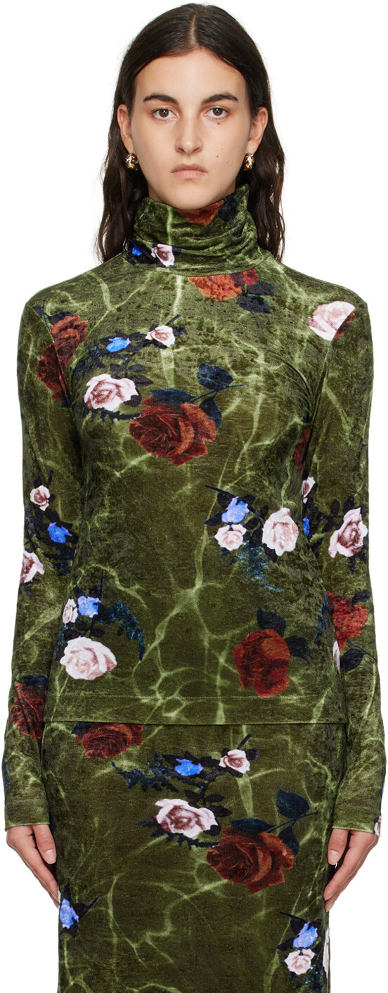

Зеленая розовая водолазка Dries Van Noten, Зеленый