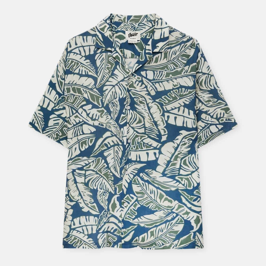 

Рубашка Pull&Bear Stwd Palm Tree с коротким рукавом, синий/зеленый/белый