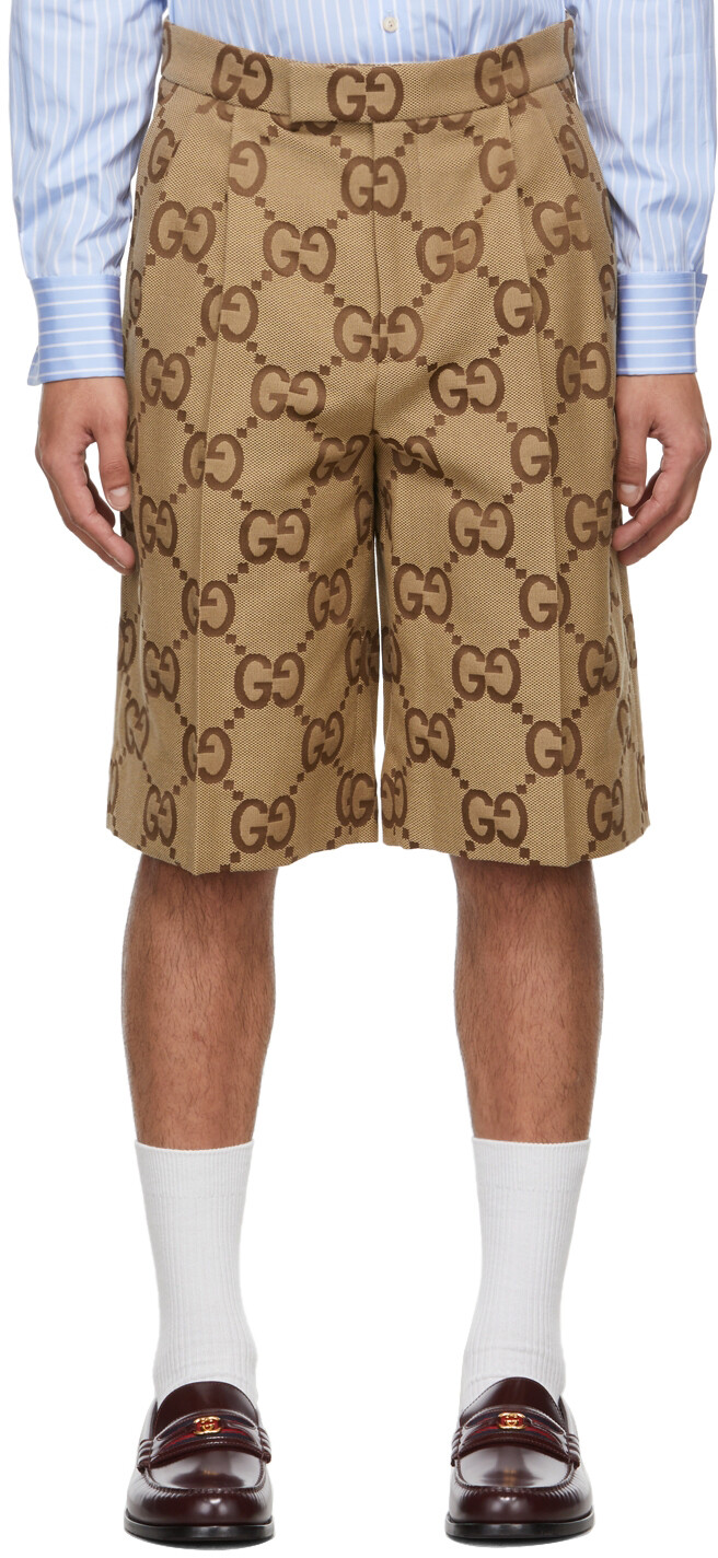 

Бежевые и коричневые шорты Jumbo с узором GG Gucci