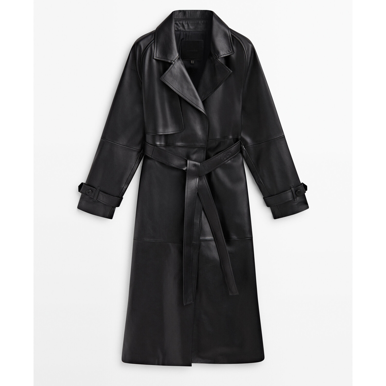 

Тренч-пальто Massimo Dutti Nappa leather with belt, черный