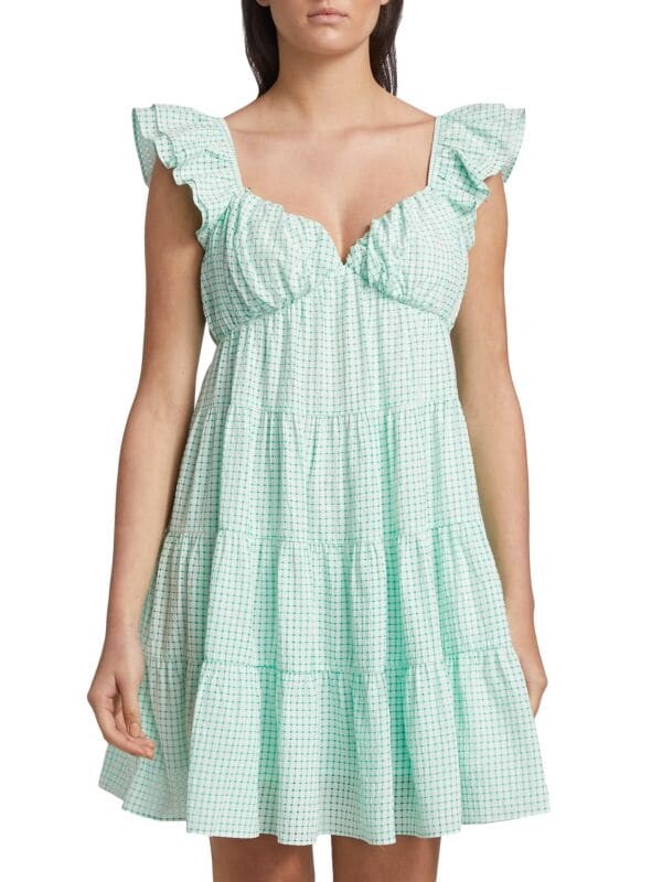 

Мини-платье English Factory в мелкую клетку babydoll, зеленый