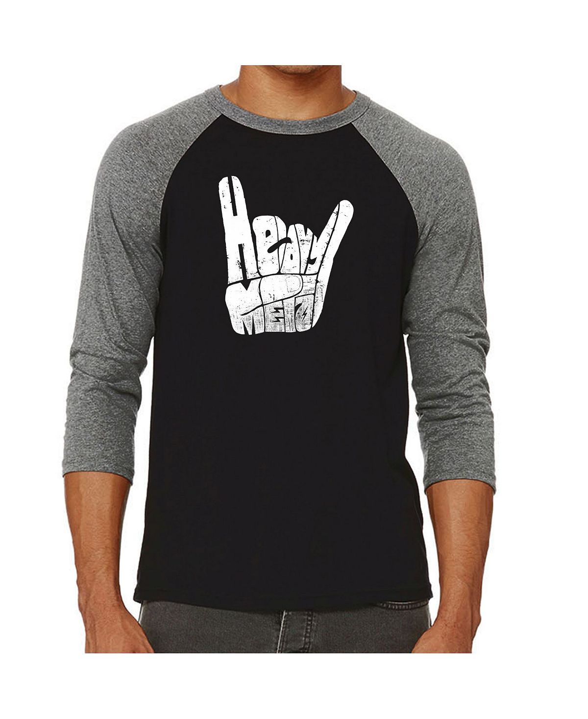 Мужская футболка с надписью «хэви-метал» и регланом word art LA Pop Art, серый мужская футболка жест коза рок s красный