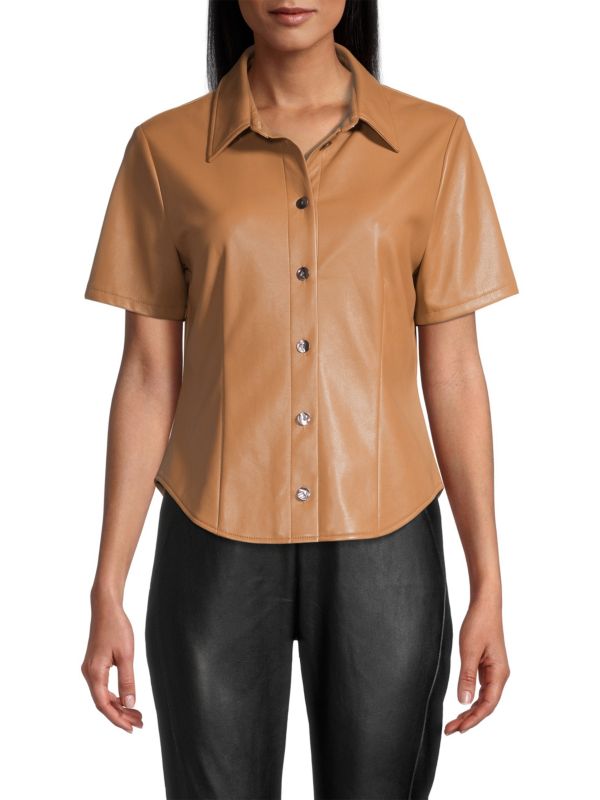 цена Рубашка Tahari из искусственной кожи на пуговицах, бежевый
