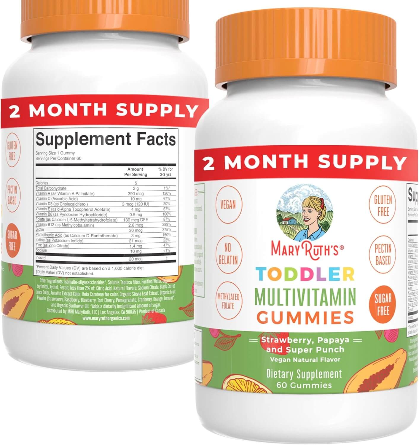 цена Витаминные жевательные конфеты MaryRuth Organics Vitamin Gummy Kids and Toddlers Age 2+ со вкусом клубники, папайи и суп