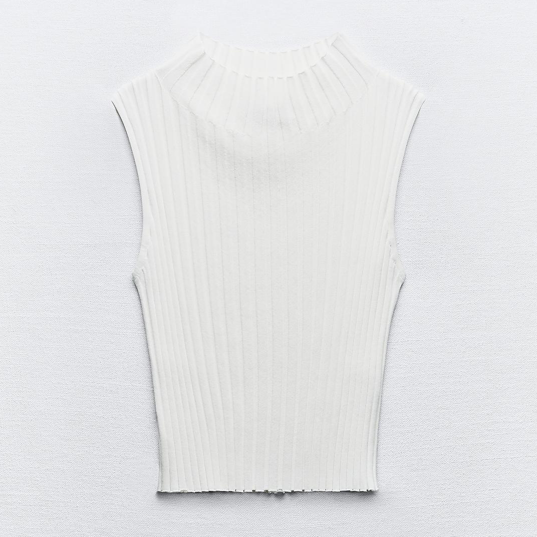 Топ Zara Ribbed Plain Knit, белый свитер zara ribbed knit cropped кремовый