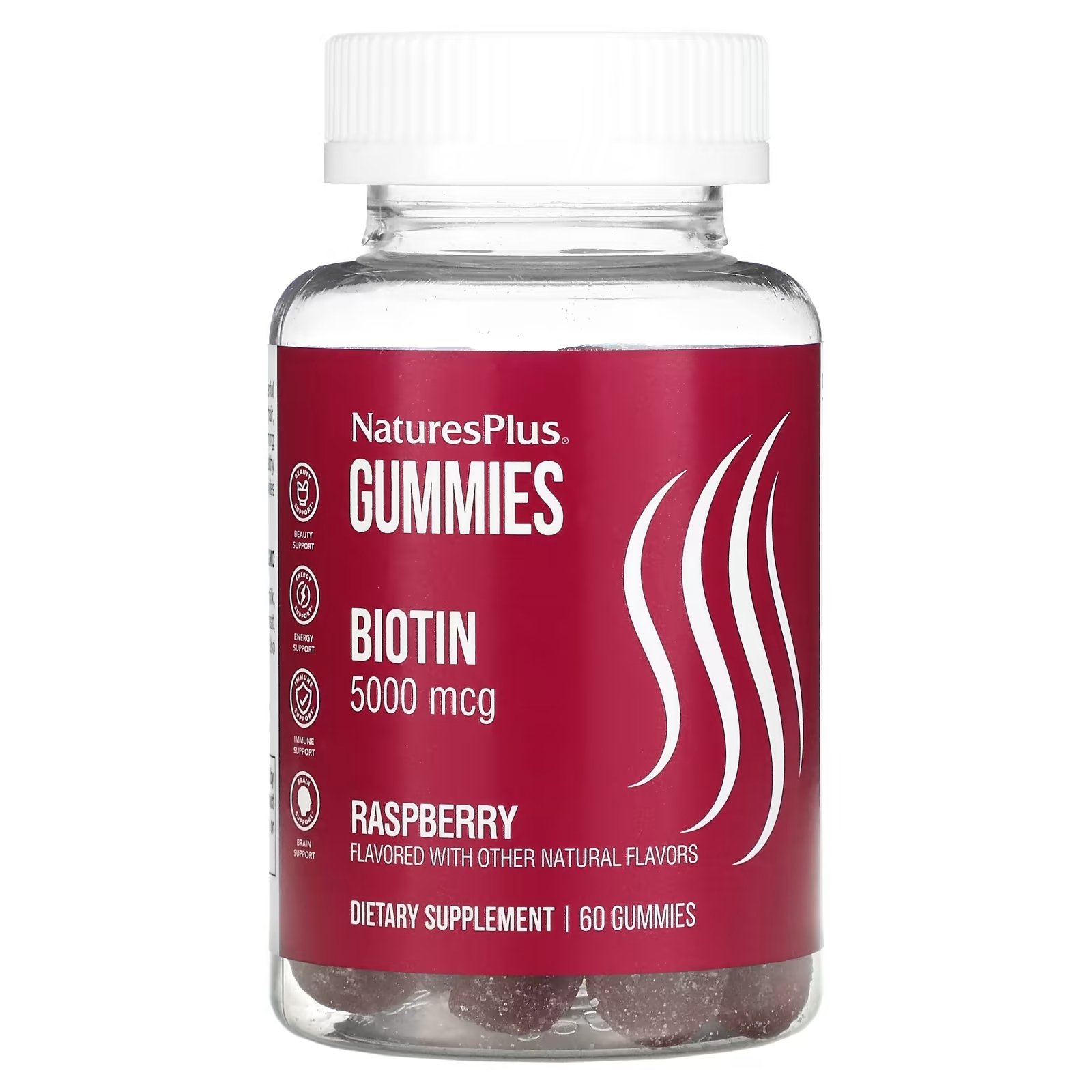 NaturesPlus Biotin Gummies Raspberry 5,000 mcg, 60шт - фото