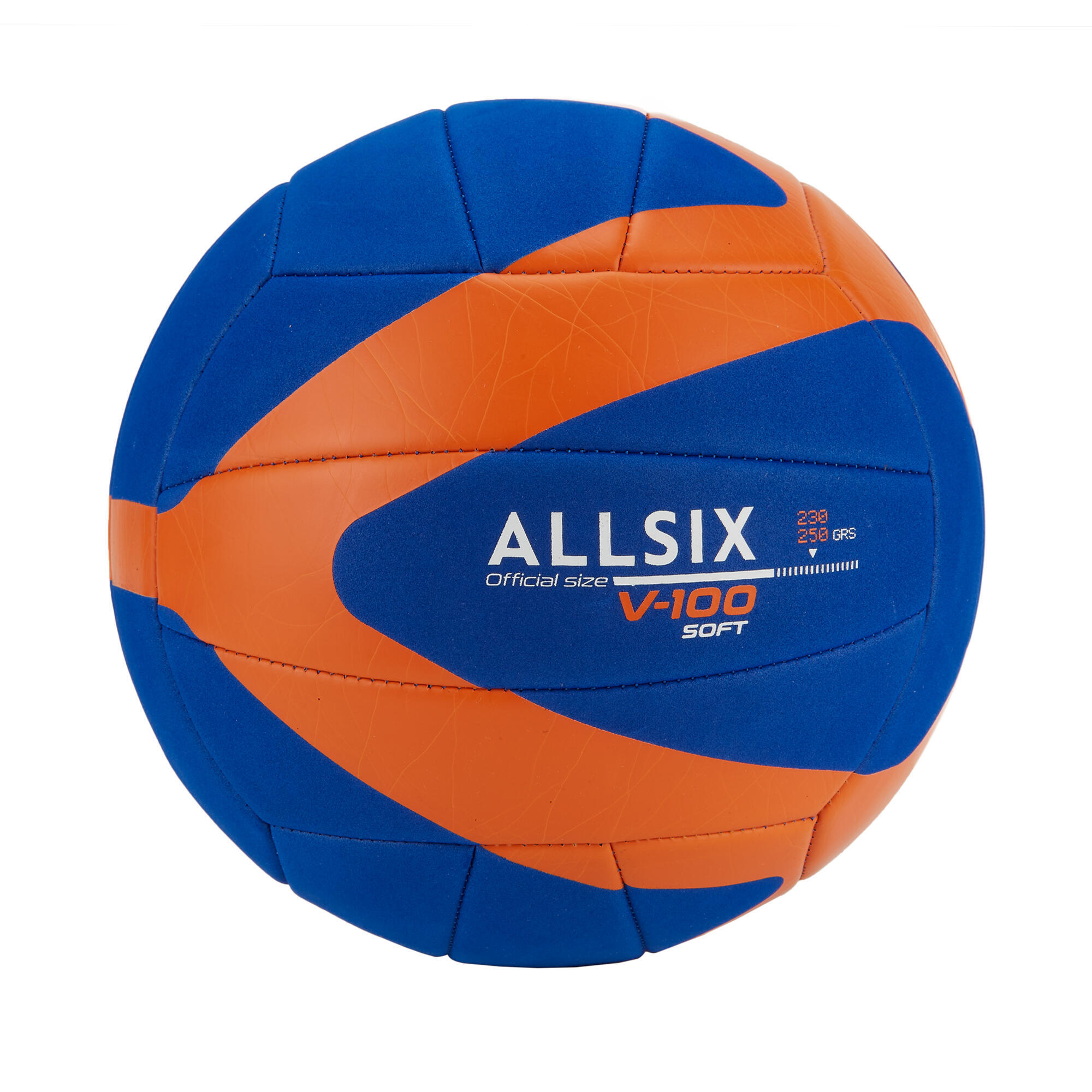 Мяч волейбольный V100 мягкий 230-250г 10-14 лет синий/оранжевый ALLSIX мяч волейбольный v100 outdoor желтый синий allsix