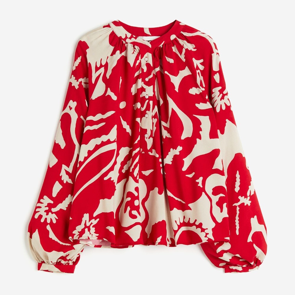 

Блузка H&M Balloon-sleeved Floral, красный