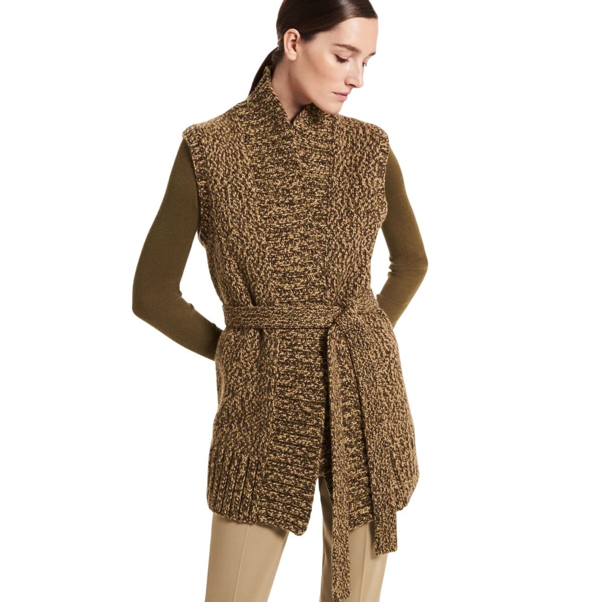 

Кардиган Michael Kors Hand-Knit Marled Cashmere Kimono, коричневый