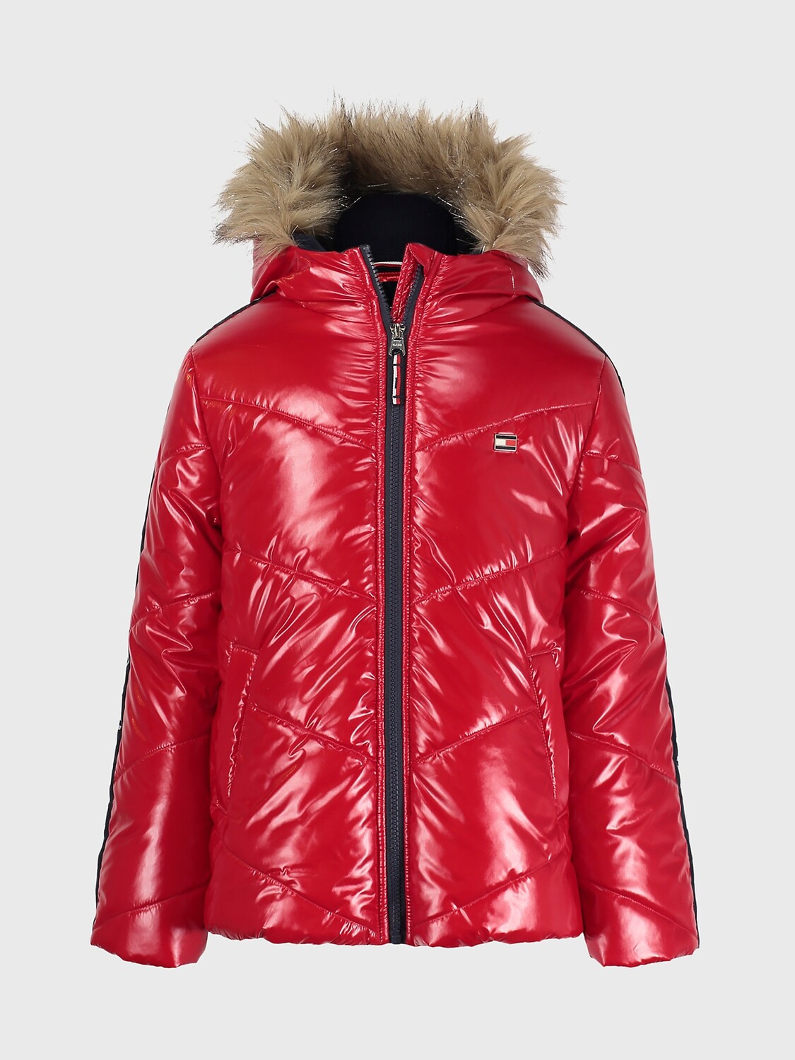

Пуфер с шевроном на меховой подкладке для маленьких детей Tommy Hilfiger, алый мудрец