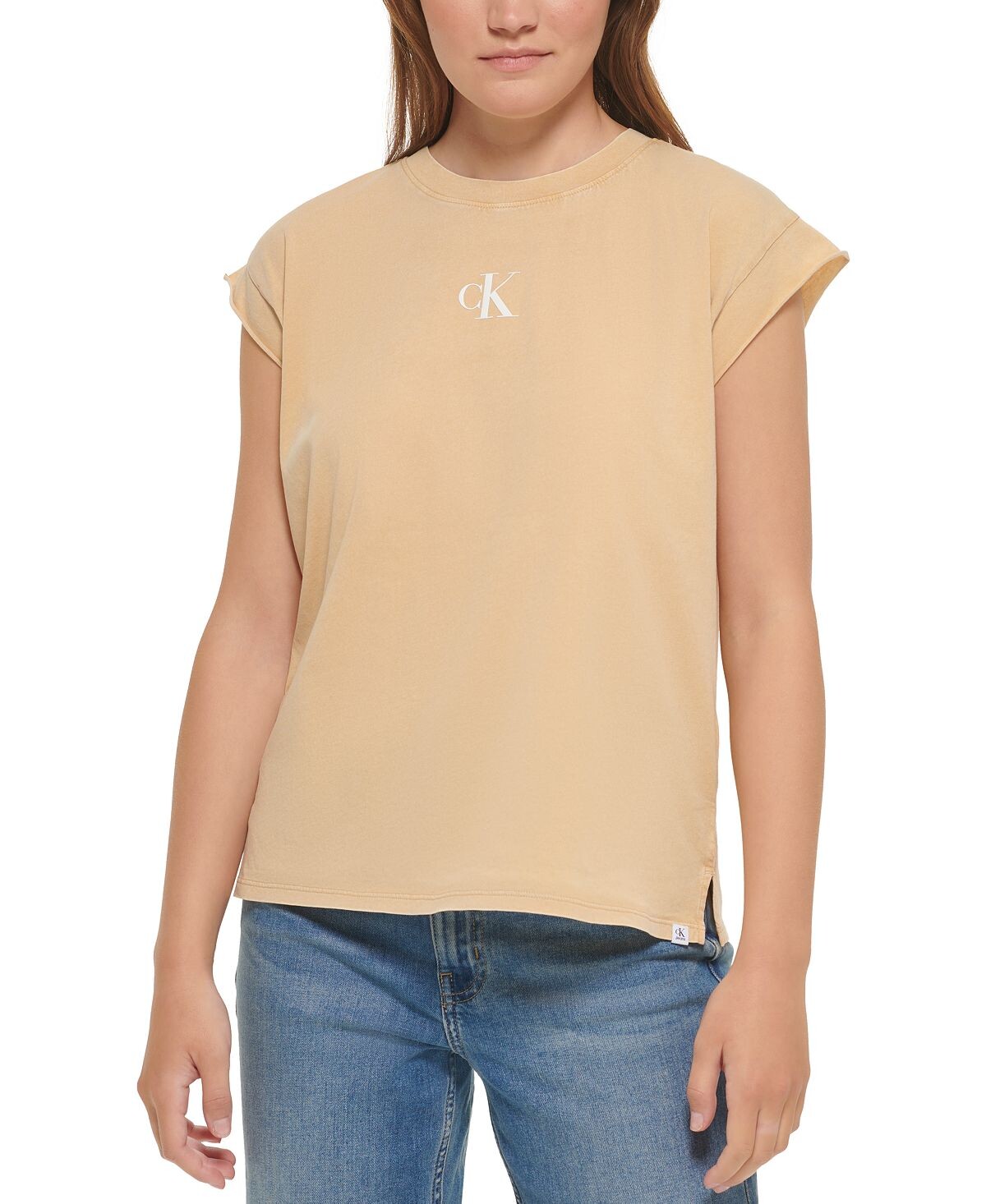 

Женская хлопковая футболка с короткими рукавами Calvin Klein Jeans