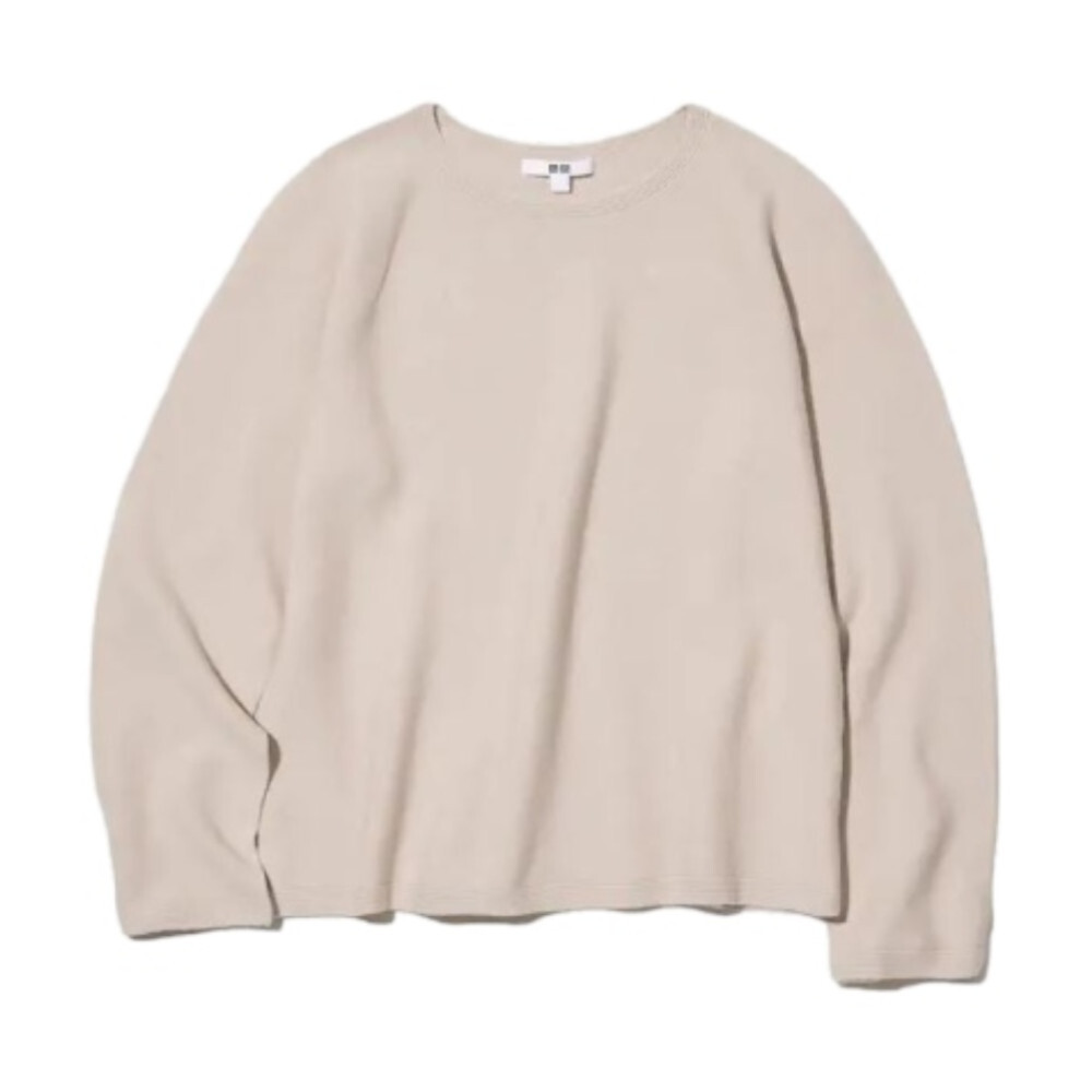 

Джемпер вязаный бесшовный хлопковый с круглым вырезом Uniqlo 3d Knit Seamless Cotton Crew Neck, бежевый