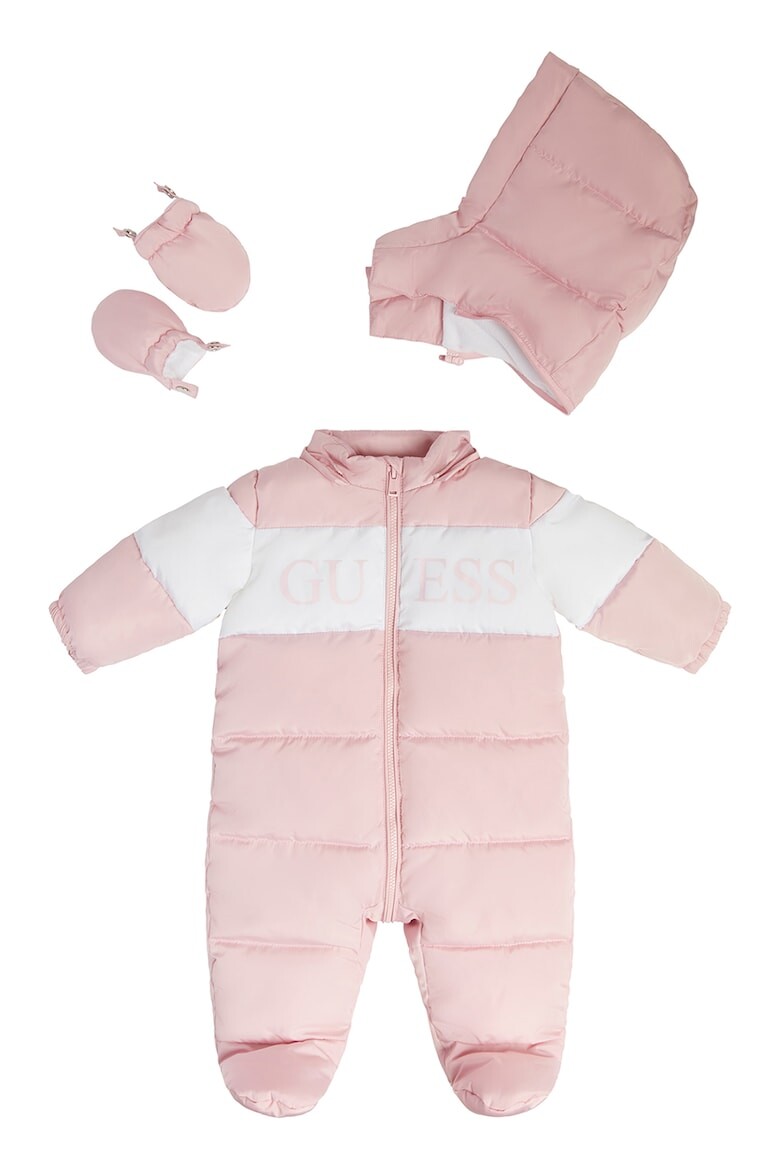 

Утепленный зимний комбинезон со съемным капюшоном Guess, розовый