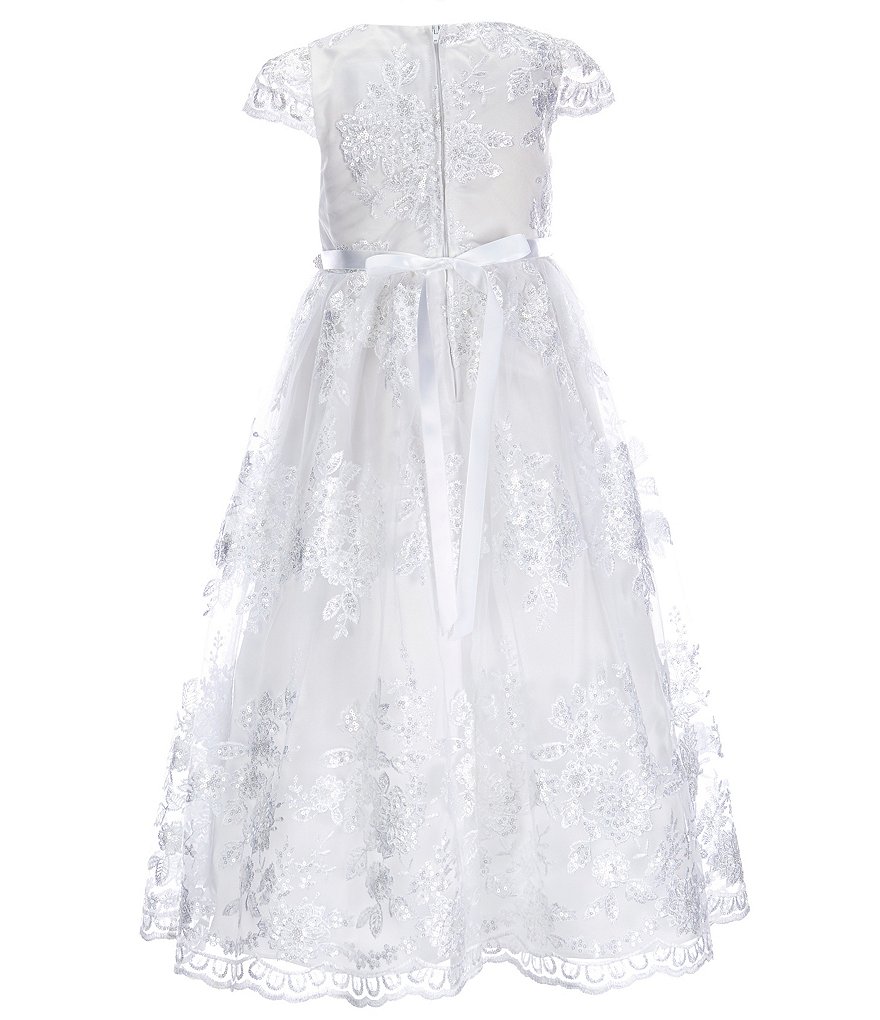 Кружевное чайное платье с короткими рукавами и вышивкой для маленьких девочек 4–6 лет Chantilly Place, белый