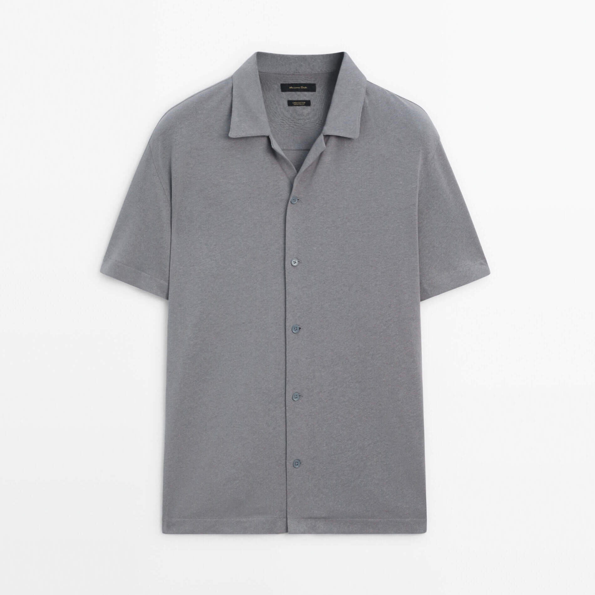 Рубашка Massimo Dutti Short Sleeve Linen And Cotton Blend, серо-синий