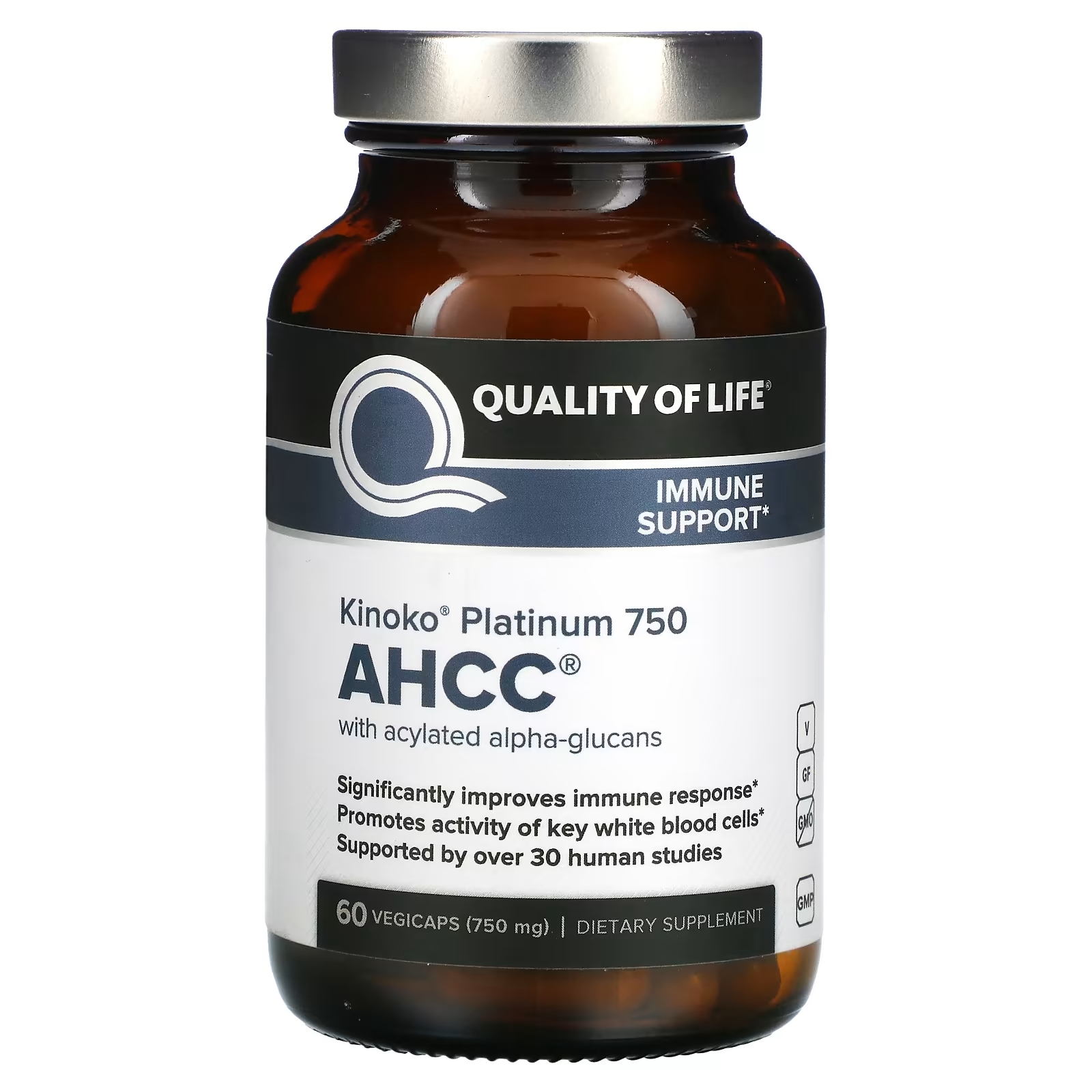 Иммунная Поддержка Quality of Life Labs Kinoko Platinum AHCC, 60 растительных капсул quality of life labs cartiquil 60 растительных капсул
