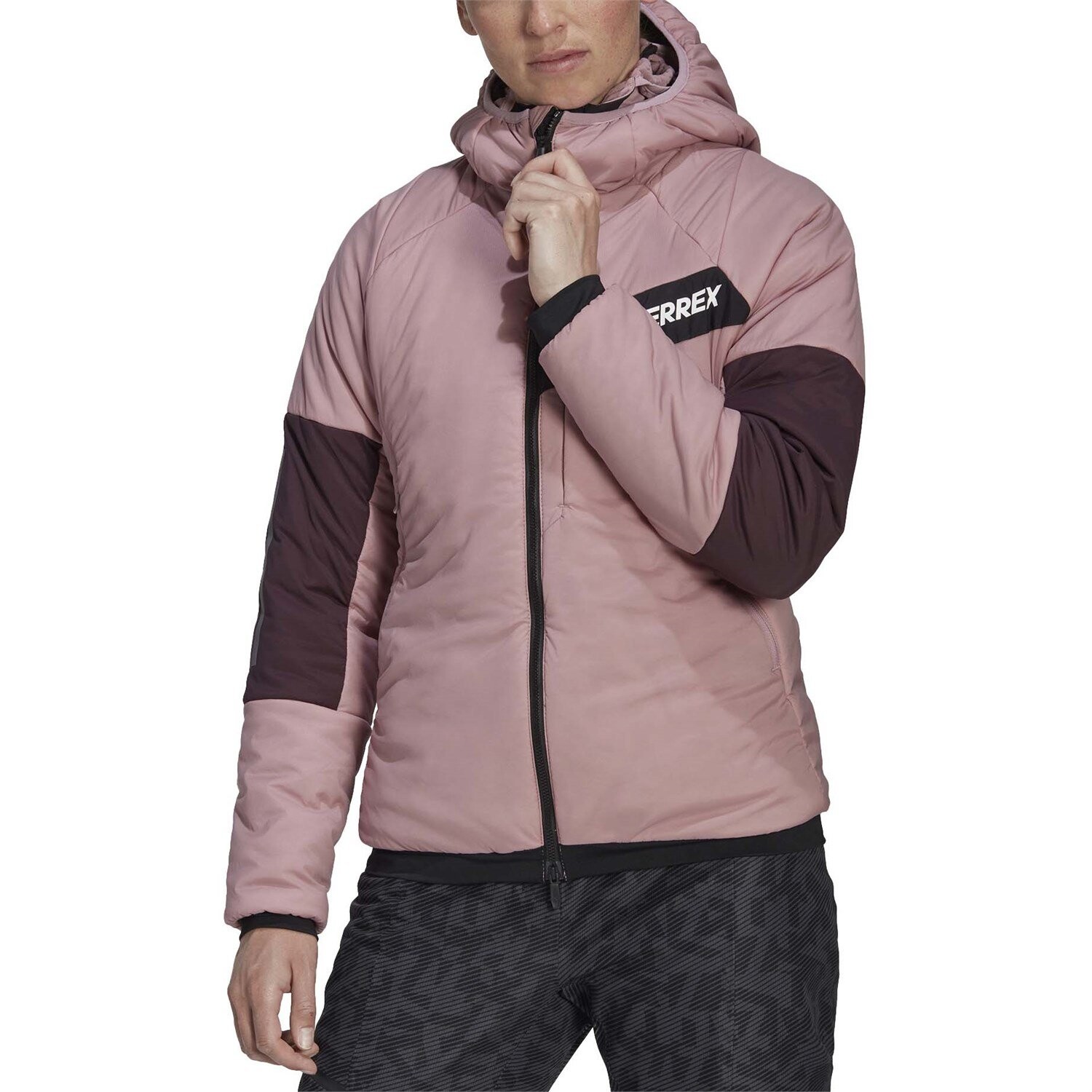 

Куртка Adidas Techrock Stretch Primaloft с капюшоном — женская, magic mauve, Серый