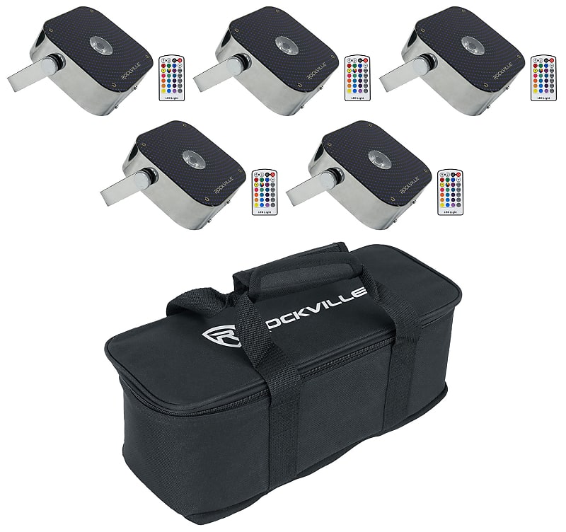 Комплект 5 Rockville MINI RF1 RGBWA + UV DJ / Party LED Wash Lights сталь + RF Remotes + сумка 5 MINI RF1 + MINI RF BAG цена и фото