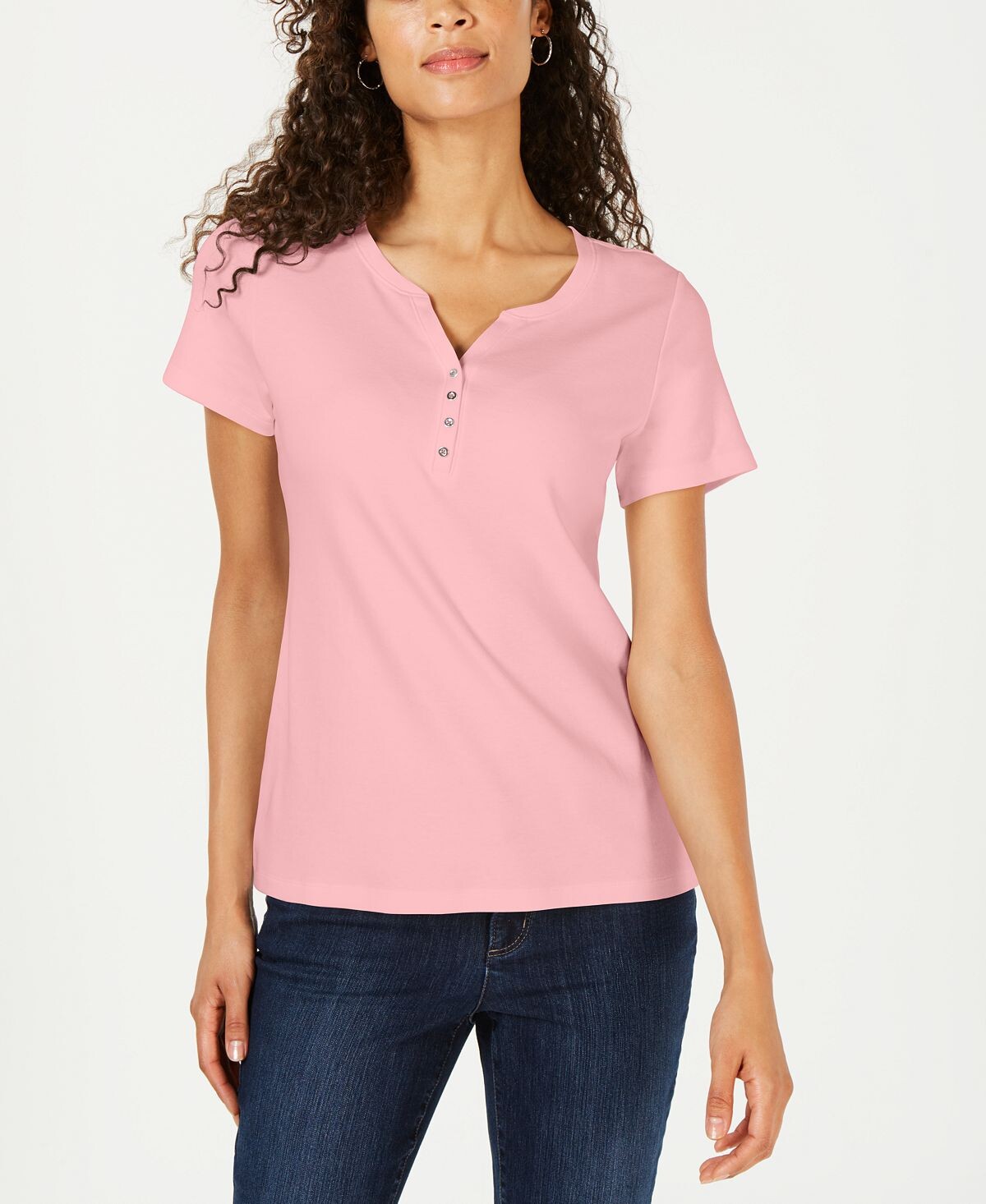 

Топ henley с короткими рукавами, созданный для macy's Karen Scott, розовый