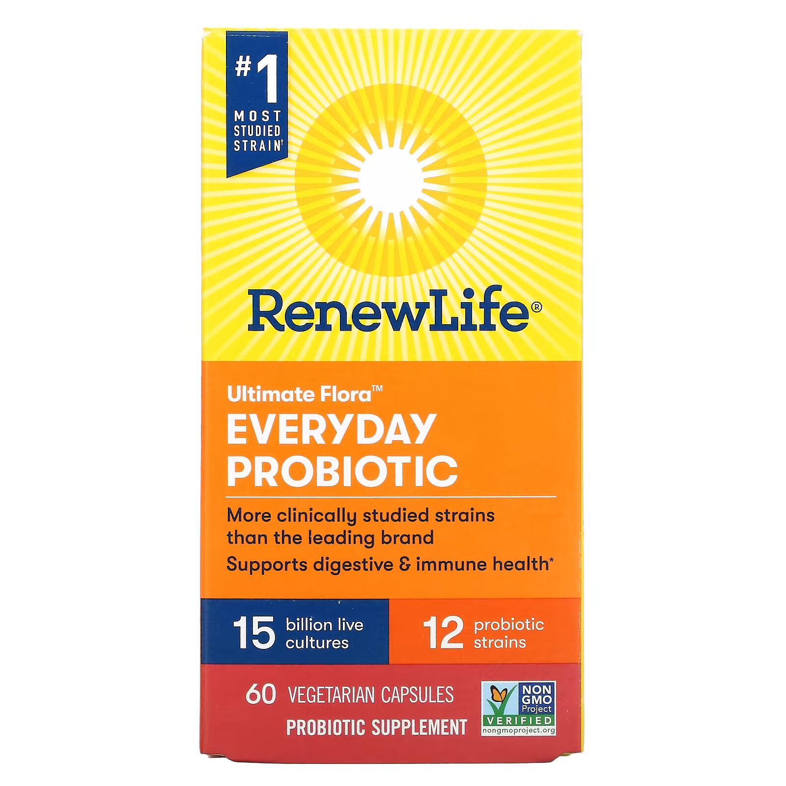Renew Life, Ultimate Flora, ежедневный пробиотик, 15 млрд КОЕ, 60 вегетарианских капсул renew life пробиотики поддержка при эпизодических запорах 20 млрд кое 60 вегетарианских капсул