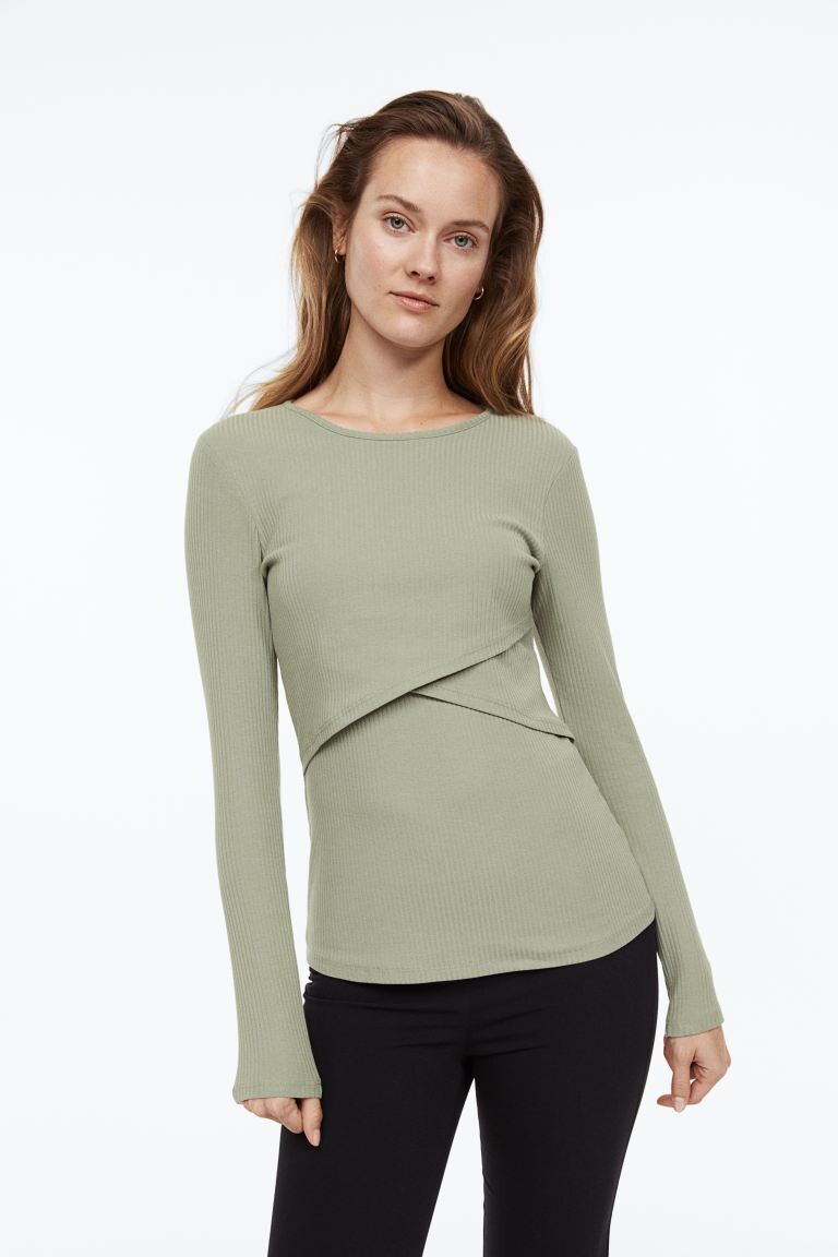 

MAMA Рубашка для беременных в рубчик H&M, светло-зеленый хаки