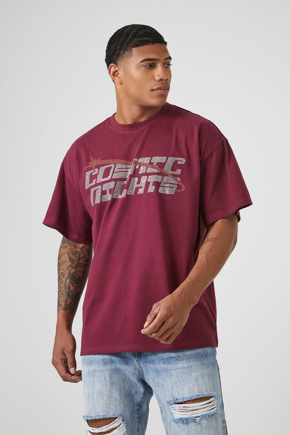 

Футболка со стразами Cosmic Nights Forever 21, бордовый, Красный