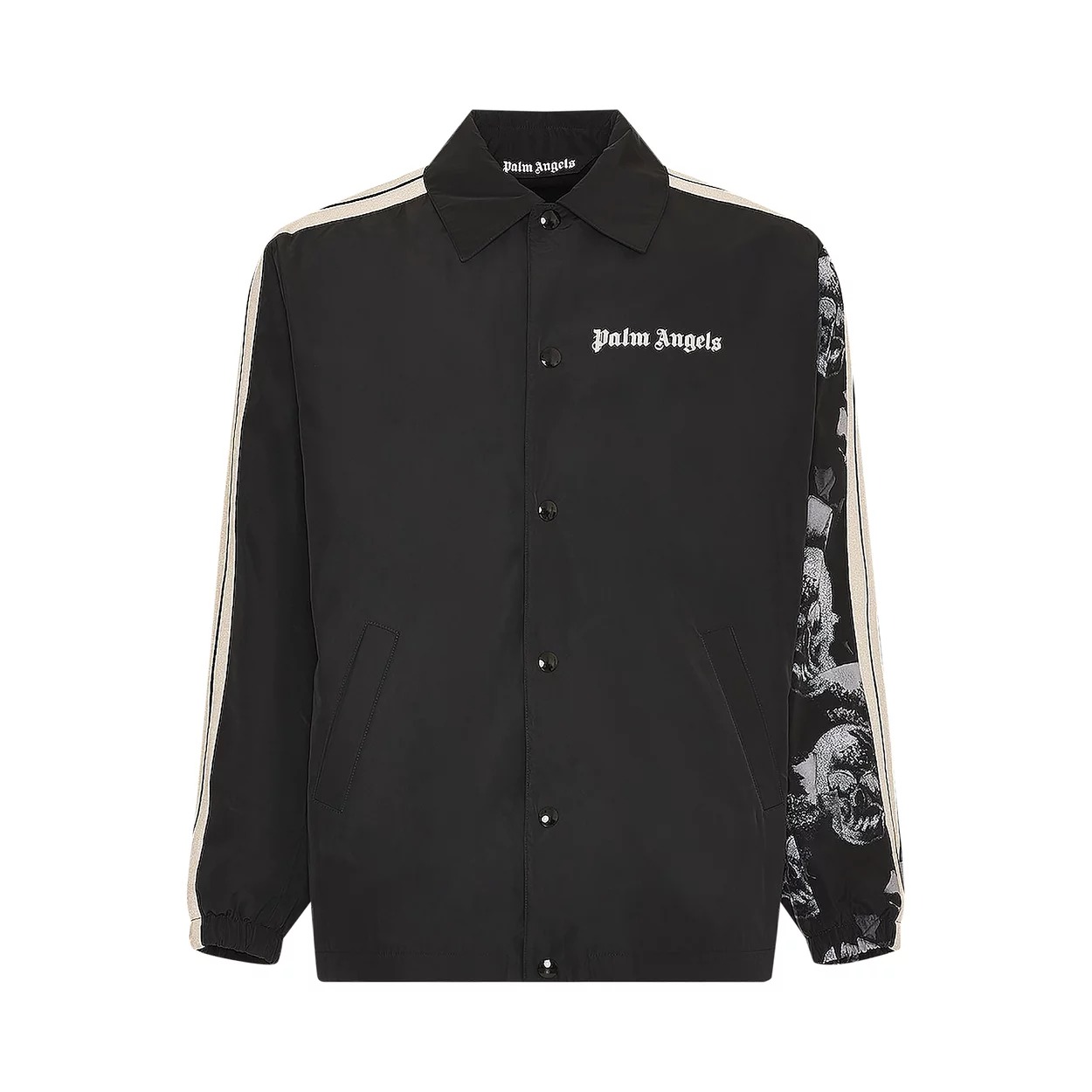 Куртка-рубашка Palm Angels Skull Sleeve Print Coach Shirt, белый/черный - фото