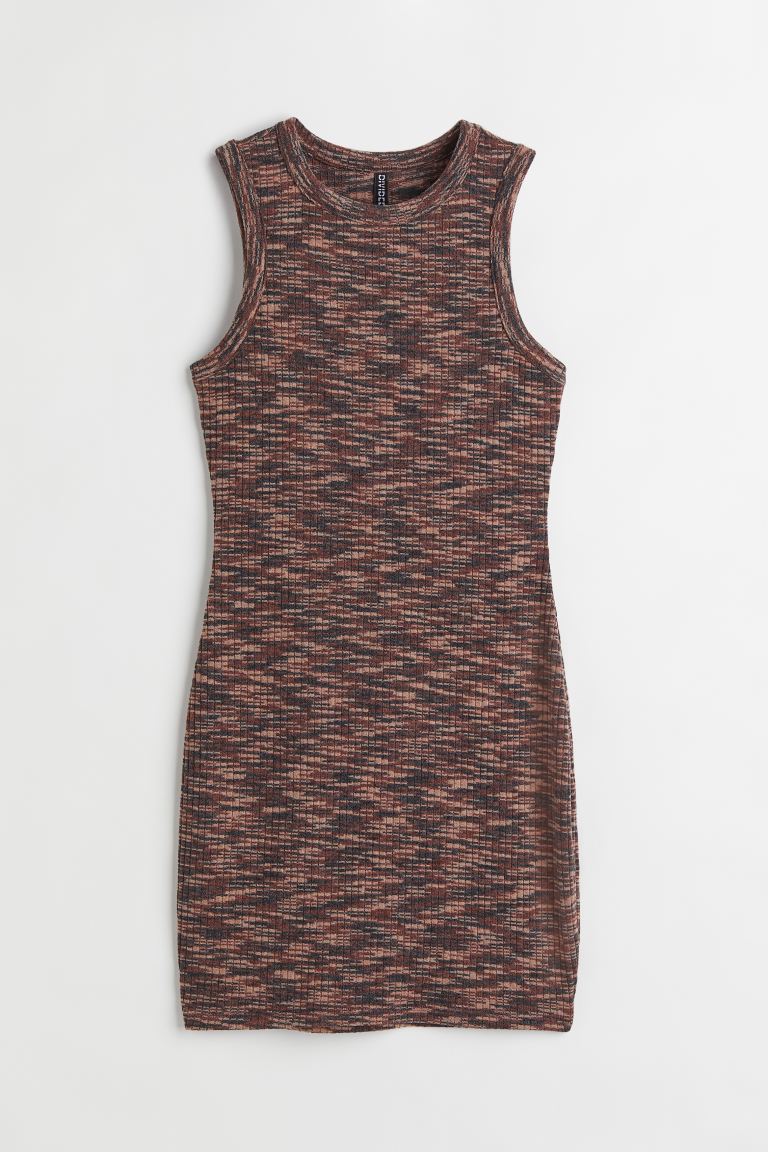 Трикотажное платье в рубчик H&M, темно-коричневый/узор