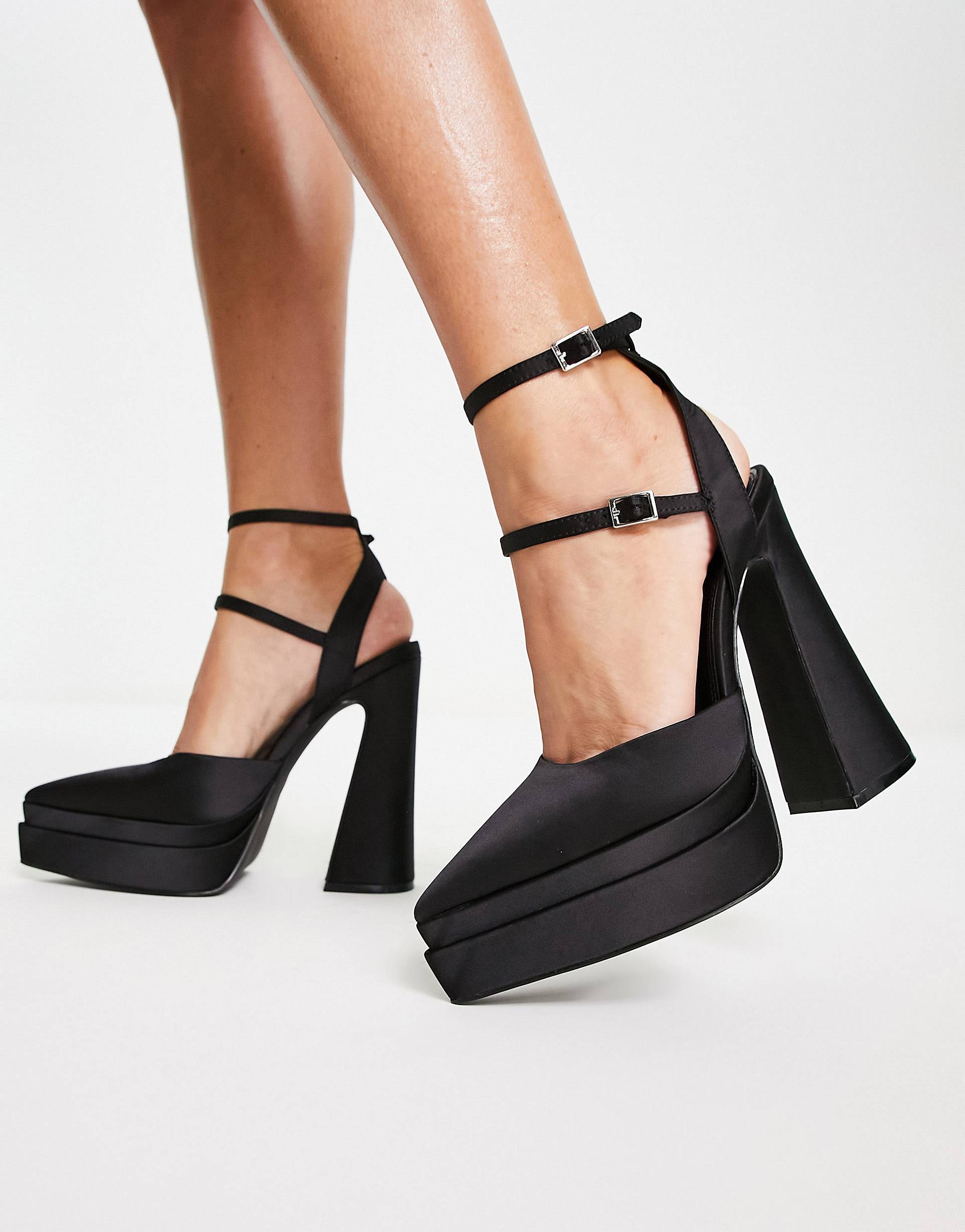 Черные остроносые туфли на каблуке с двойной платформой ASOS DESIGN Parton туфли на высоком каблуке с остроконечной платформой asos design черный