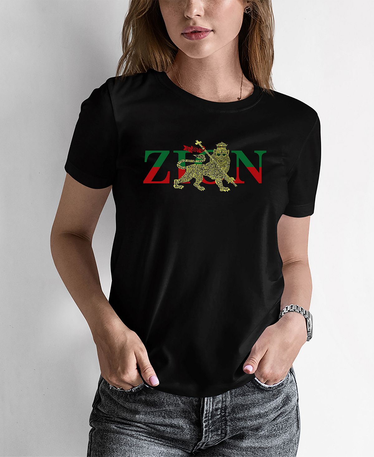 Женская футболка word art zion one love LA Pop Art, черный послание без слов