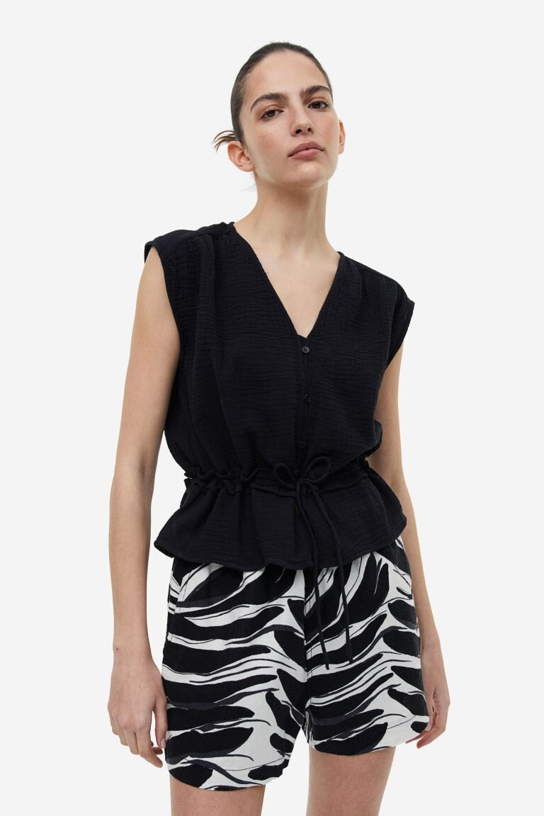 

Блузка из жатого хлопка H&M, черный