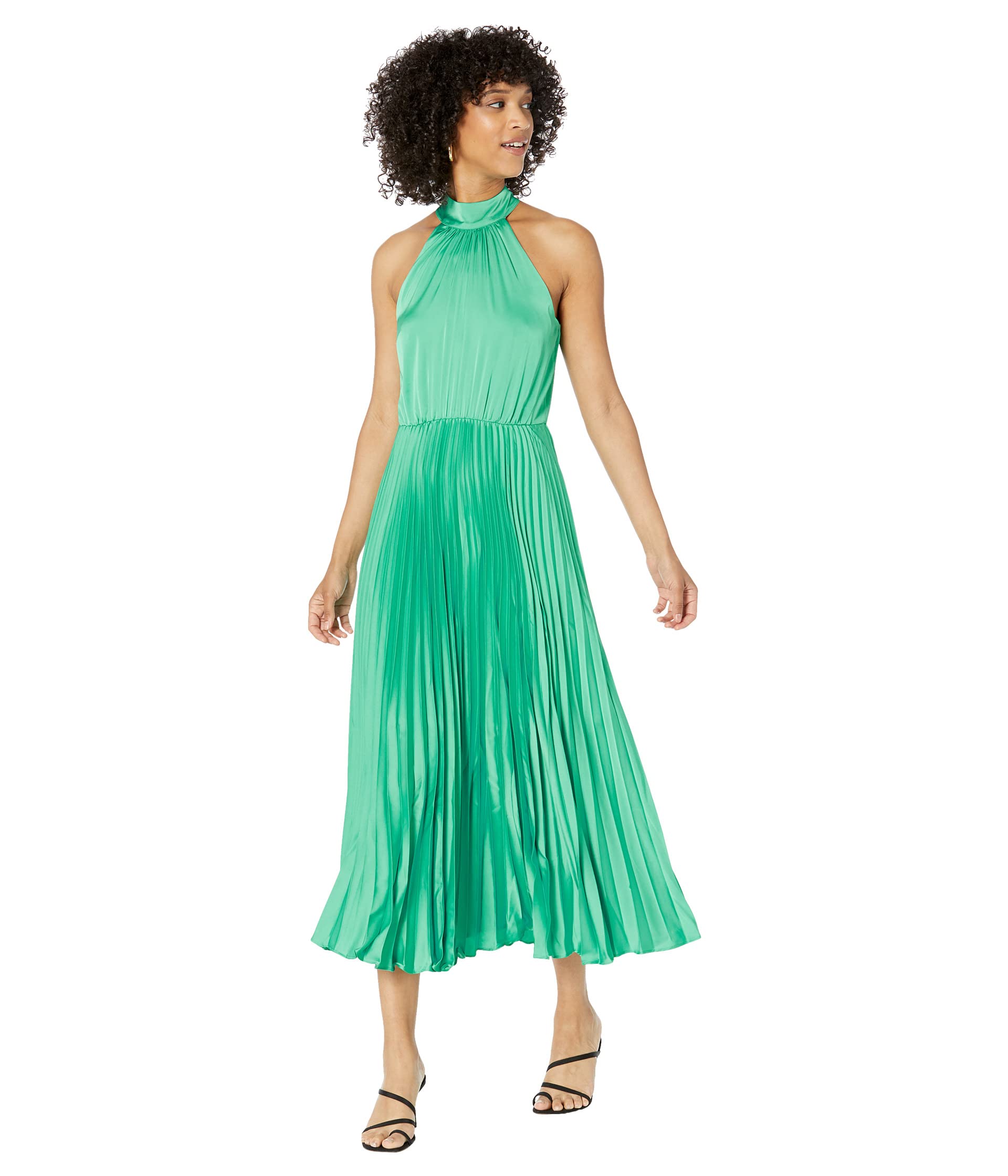 платье maggy london halter maxi dress цвет ivory kiwi green Платье Maggy London, Halter Midi Dress with Pleated Skirt